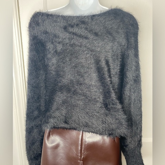 ALTAR’D STATE NWT M Women's Fuzzy Black Winged Sweater - Picture 1 of 5